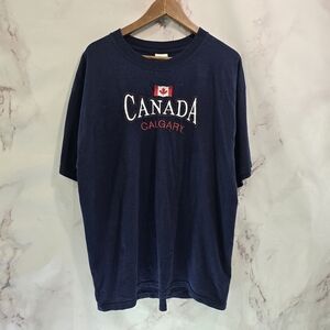 Vintage Canada Shirt Men XL Blue Calgary Crew Neck 90s Gorpcore Short Sleeve
